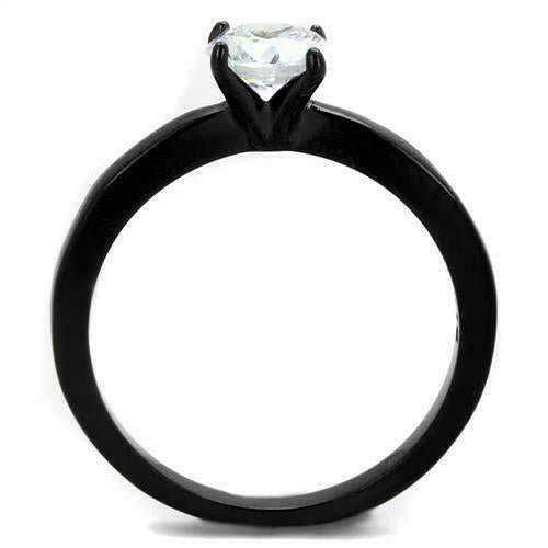 Jewellery Kingdom Solitaire Ladies Cubic Zirconia Half Carat Stainless Steel Engagement Ring (Black) - Jewelry Rings - British D'sire