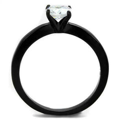 Jewellery Kingdom Solitaire Ladies Cubic Zirconia Half Carat Stainless Steel Engagement Ring (Black) - Jewelry Rings - British D'sire