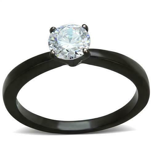 Jewellery Kingdom Solitaire Ladies Cubic Zirconia Half Carat Stainless Steel Engagement Ring (Black) - Jewelry Rings - British D'sire Main image