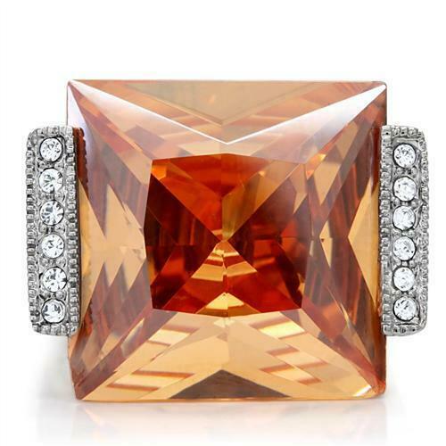 Jewellery Kingdom Solitaire Princess Stainless Steel 8CT Ladies Champagne Ring - Jewelry Rings - British D'sire