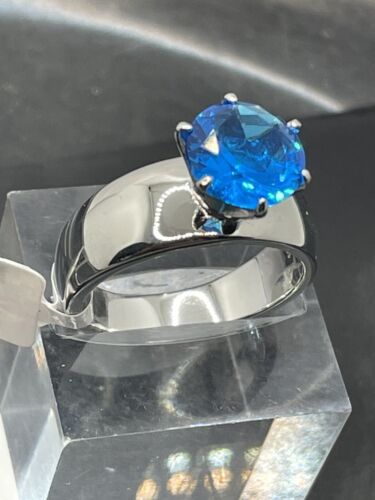 Jewellery Kingdom Solitaire Silver Ladies Simulated Cz Stainless Steel Ring (Blue Topaz) Secondary image