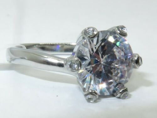 Jewellery Kingdom Solitaire Simulated Diamond Ladies Engagement Ring (Silver) - Jewelry Rings - British D'sire