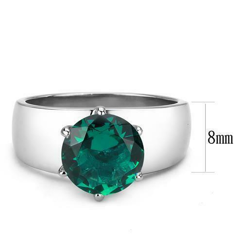 Jewellery Kingdom Solitaire Stainless Steel Ladies Emerald Zircon Ring (Silver & Green) Secondary image