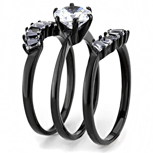 Jewellery Kingdom Solitaire Stainless Steel Ladies Engagement Wedding Bands Ring Set (Black) Secondary image