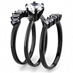 Jewellery Kingdom Solitaire Stainless Steel Ladies Engagement Wedding Bands Ring Set (Black ) - Rings - British D'sire