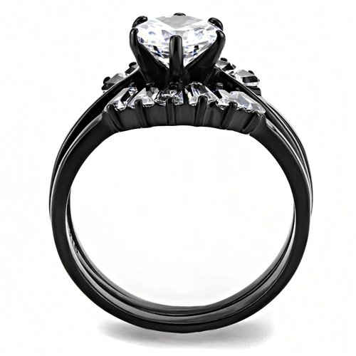 Jewellery Kingdom Solitaire Stainless Steel Ladies Engagement Wedding Bands Ring Set (Black ) - Rings - British D'sire