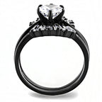 Jewellery Kingdom Solitaire Stainless Steel Ladies Engagement Wedding Bands Ring Set (Black ) - Rings - British D'sire