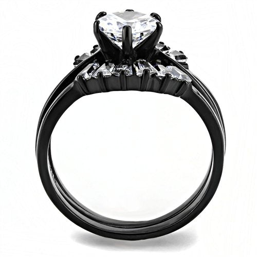 Jewellery Kingdom Solitaire Stainless Steel Ladies Engagement Wedding Bands Ring Set (Black ) - Rings - British D'sire