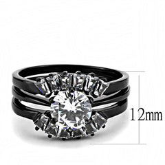 Jewellery Kingdom Solitaire Stainless Steel Ladies Engagement Wedding Bands Ring Set (Black ) - Rings - British D'sire