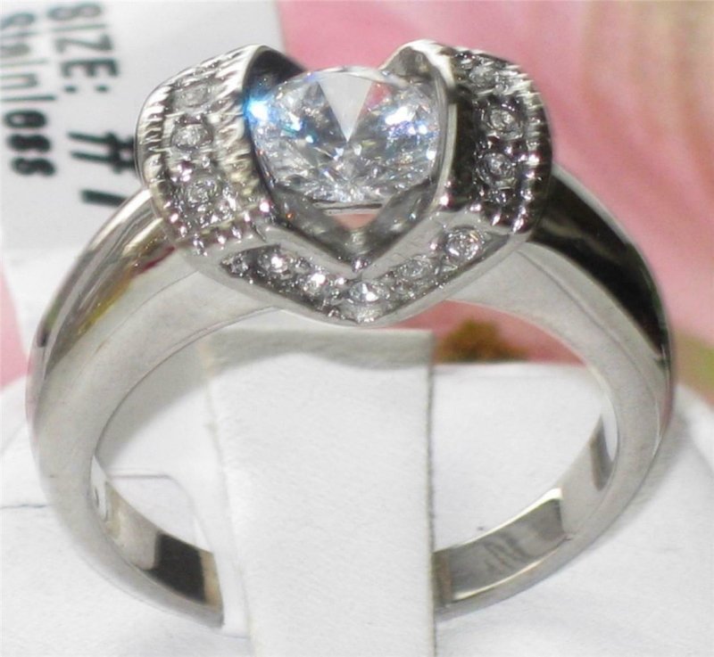 Jewellery Kingdom Solitaire Stainless Steel Pretty Cubic Zirconia Accents Engagement Ring - Jewelry Rings - British D'sire
