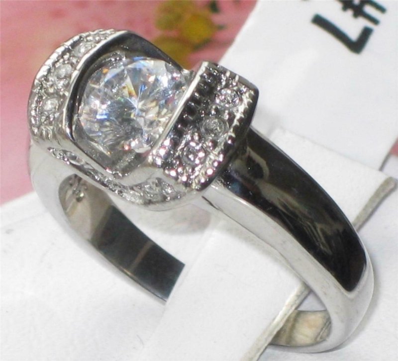 Jewellery Kingdom Solitaire Stainless Steel Pretty Cubic Zirconia Accents Engagement Ring Secondary image