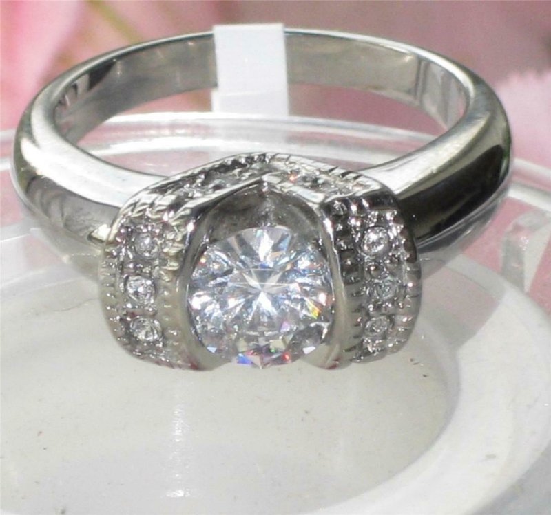 Jewellery Kingdom Solitaire Stainless Steel Pretty Cubic Zirconia Accents Engagement Ring - Jewelry Rings - British D'sire