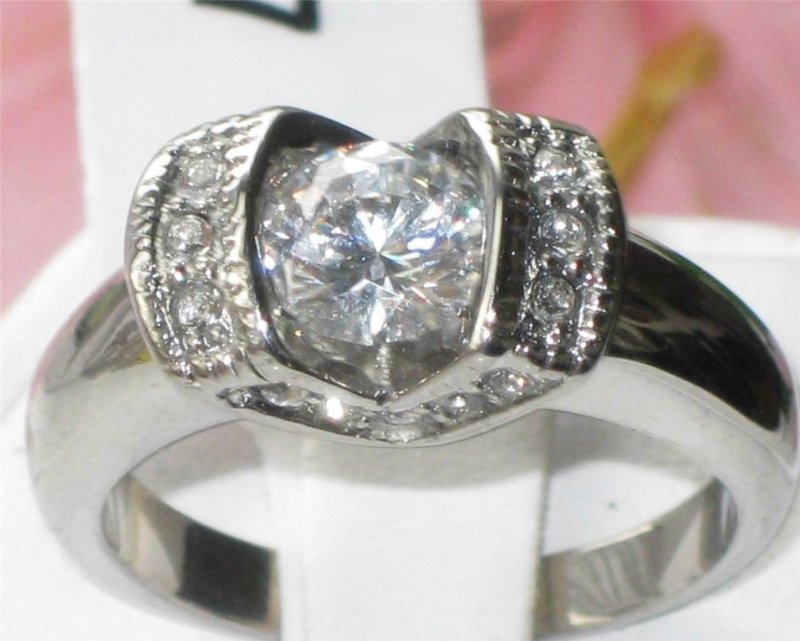 Jewellery Kingdom Solitaire Stainless Steel Pretty Cubic Zirconia Accents Engagement Ring - Jewelry Rings - British D'sire Main image