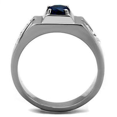Jewellery Kingdom Solitaire Stainless Steel Signet Pinky CZ Mens Sapphire Ring (Blue) - Rings - British D'sire