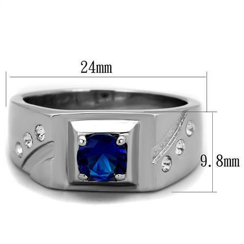 Jewellery Kingdom Solitaire Stainless Steel Signet Pinky CZ Mens Sapphire Ring (Blue) - Rings - British D'sire