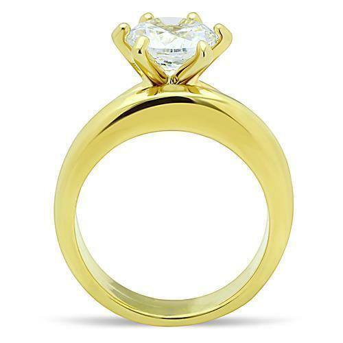 Jewellery Kingdom Solitaire Steel Wedding Band CZ Ladies Ring Set (Gold) - Jewelry Rings - British D'sire