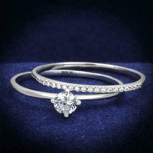 Jewellery Kingdom Solitaire Sterling Silver Cubic Zirconia Ladies Wedding Band Ring Set Secondary image