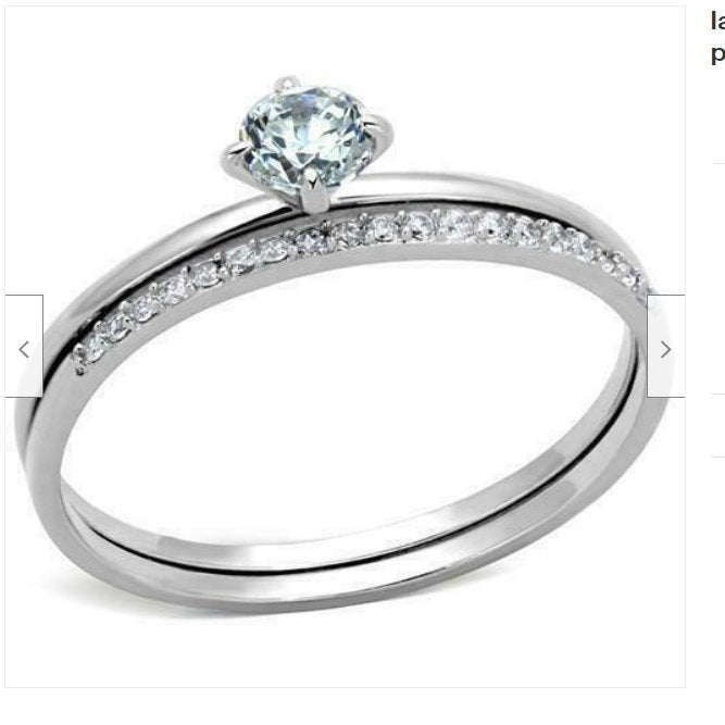 Jewellery Kingdom Solitaire Sterling Silver Cubic Zirconia Ladies Wedding Band Ring Set - Jewelry Rings - British D'sire Main image