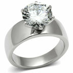 Jewellery Kingdom Solitaire Wide 6 CT Cubic Zirconia Stainless Steel Band Ladies Ring (Silver) - Rings - British D'sire
