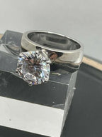 Jewellery Kingdom Solitaire Wide 6 CT Cubic Zirconia Stainless Steel Band Ladies Ring (Silver) - Rings - British D'sire