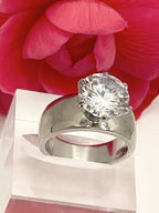 Jewellery Kingdom Solitaire Wide 6 CT Cubic Zirconia Stainless Steel Band Ladies Ring (Silver) - Rings - British D'sire