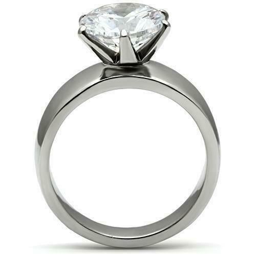 Jewellery Kingdom Solitaire Wide 6 CT Cubic Zirconia Stainless Steel Band Ladies Ring (Silver) - Rings - British D'sire