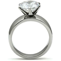 Jewellery Kingdom Solitaire Wide 6 CT Cubic Zirconia Stainless Steel Band Ladies Ring (Silver) - Rings - British D'sire