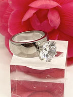 Jewellery Kingdom Solitaire Wide 6 CT Cubic Zirconia Stainless Steel Band Ladies Ring (Silver) - Rings - British D'sire