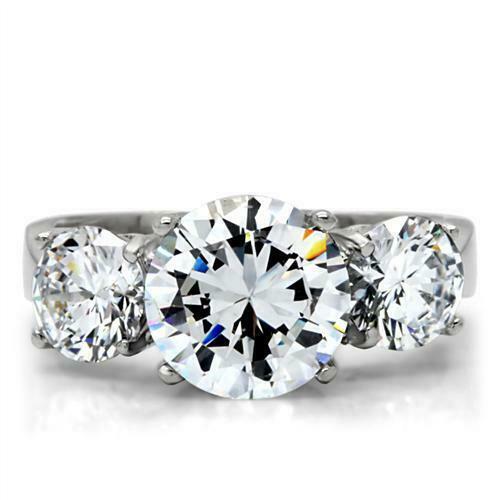Jewellery Kingdom Sparkling Stone CZ 4 Carat Stainless Steel Silver Ring for Anniversary - Jewelry Rings - British D'sire