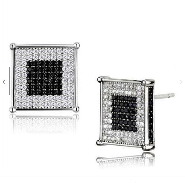 Jewellery Kingdom Square Cubic Zirconia Sterling White Stud Earrings (Silver& Black) - Earrings - British D'sire Main image