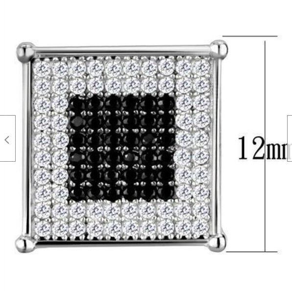 Jewellery Kingdom Square Cubic Zirconia Sterling White Stud Earrings (Silver& Black) - Earrings - British D'sire