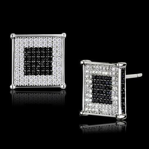 Jewellery Kingdom Square Cubic Zirconia White Stud Earrings (Silver& Black) Secondary image