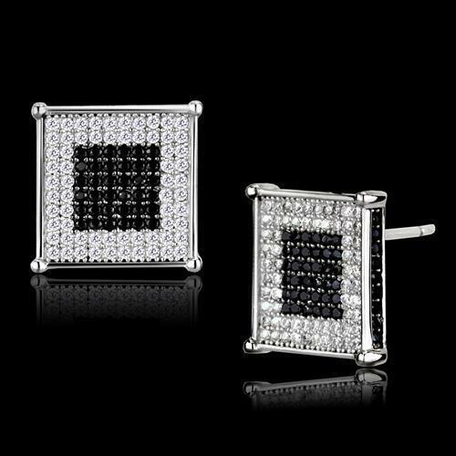 Jewellery Kingdom Square Cubic Zirconia Sterling White Stud Earrings (Silver& Black) - Earrings - British D'sire