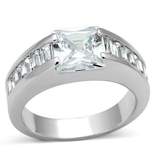 Jewellery Kingdom Square Princess Cut Baguette Cut Solitaire With Accents Ladies Sparkling Ring - Jewelry Rings - British D'sire Main image
