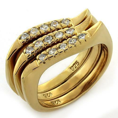 Jewellery Kingdom Stacking Bands Cz 18kt Sterling Silver Stamped Wedding 3pcs Ring Set (Gold) - Jewelry Rings - British D'sire