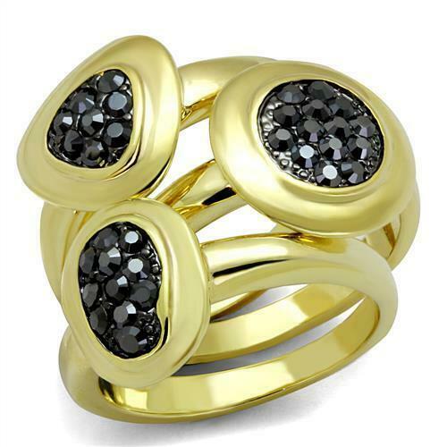 Jewellery Kingdom Stacking Bands Hematite Ladies Ring Set (Gold & Black) - Rings - British D'sire Main image