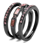 Jewellery Kingdom Stacking Black Bands Ladies Emerald Cuts Cubic Zirconia Ring (Pink) - Jewelry Rings - British D'sire