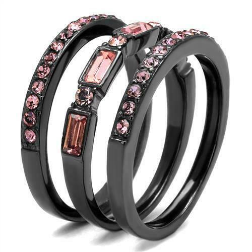 Jewellery Kingdom Stacking Black Bands Ladies Emerald Cuts Cubic Zirconia Ring (Pink) - Jewelry Rings - British D'sire