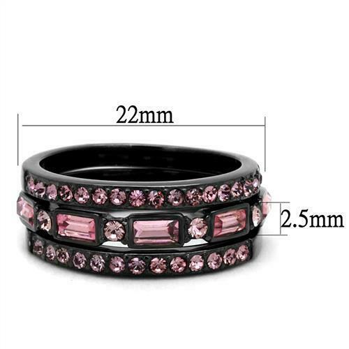 Jewellery Kingdom Stacking Black Bands Ladies Emerald Cuts Cubic Zirconia Ring (Pink) - Jewelry Rings - British D'sire