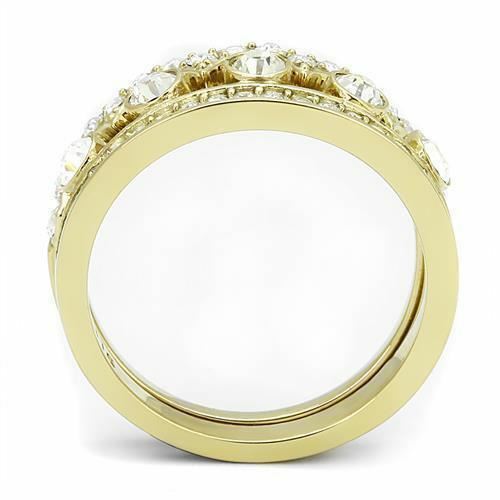 Jewellery Kingdom Stacking Cubic Zirconia Eternity Steel 14KT Pave Ladies Wedding Bands Ring (Gold) - Rings - British D'sire