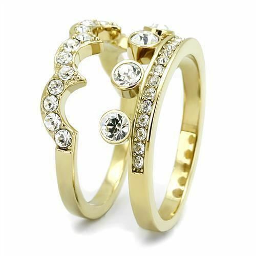 Jewellery Kingdom Stacking Cubic Zirconia Eternity Steel 14KT Pave Ladies Wedding Bands Ring (Gold) - Rings - British D'sire