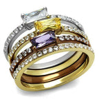 Jewellery Kingdom Stacking Emerald Cut Bands Multi Coloured Cubic Zirconia Ring Set - Rings - British D'sire