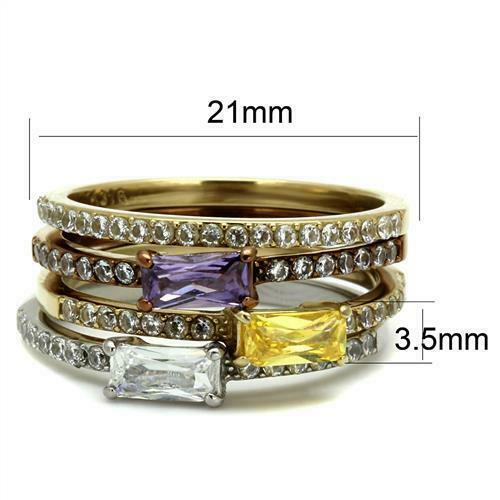 Jewellery Kingdom Stacking Emerald Cut Bands Multi Coloured Cubic Zirconia Ring Set Secondary image