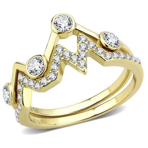 Jewellery Kingdom Stacking Eternity Steel 2pcs Bezel Cubic Zirconia Zig Zag Ladies Gold Ring Set Bands - Jewelry Rings - British D'sire