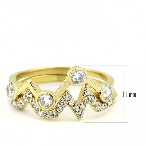 Jewellery Kingdom Stacking Eternity Steel 2pcs Bezel Cubic Zirconia Zig Zag Ladies Gold Ring Set Bands - Jewelry Rings - British D'sire Main image