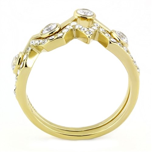 Jewellery Kingdom Stacking Eternity Steel 2pcs Bezel Cubic Zirconia Zig Zag Ladies Gold Ring Set Bands Secondary image