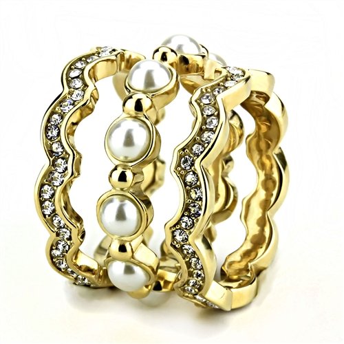 Jewellery Kingdom Stacking Pearl Steel Full Eternity Ladies Ring Set Bands (Gold) - Jewelry Rings - British D'sire