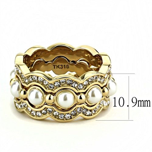 Jewellery Kingdom Stacking Pearl Steel Full Eternity Ladies Ring Set Bands (Gold) - Jewelry Rings - British D'sire