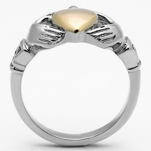 Jewellery Kingdom Stainless Steel 18KT Lrish Celtic Claddagh Ladies Ring (Gold & Silver) - Rings - British D'sire