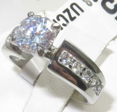 Jewellery Kingdom Stainless Steel Accents Simulated Diamond Ladies Engagement Ring (Silver) - Engagement Rings - British D'sire